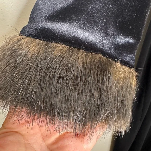 Patra womens L black velvet long sleeve fur cuff maxi dress witchy Gala formal - Picture 6 of 9